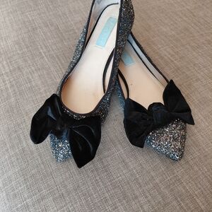 Betsey Johnson Glitter Flats with Black Bow